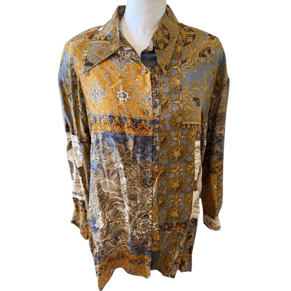 Vintage 90s Express Silk Oversized Button Down Shirt Classical Print M